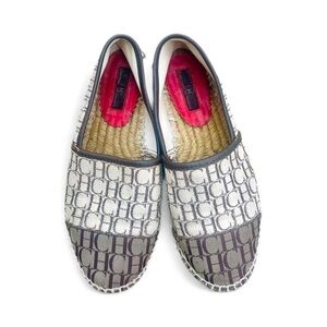 Carolina Herrera Gray and Cream CH Logo Espadrilles 39/8